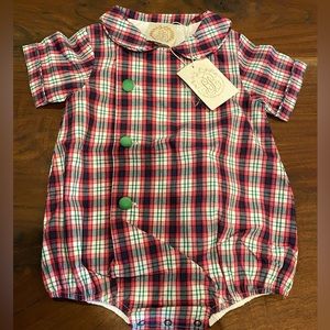 TBBC Bubble red blue green plaid NWT 18-24m
